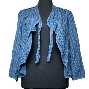 CAbi Textured Blue Open Front Tie Striped Cardigan Women's Medium